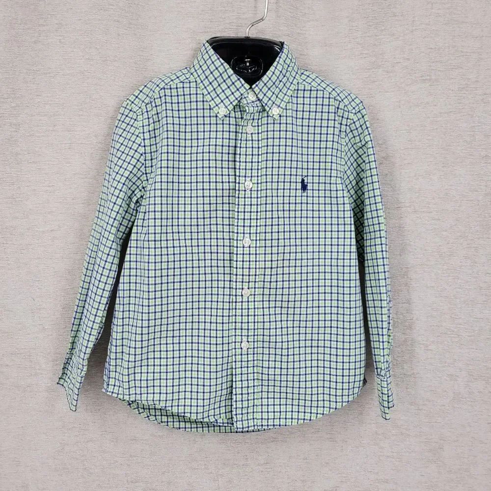 Ralph Lauren Green and Blue Check Plaid Button-Down Shirt Long Sleeves